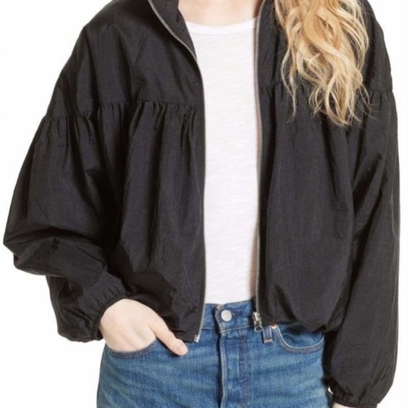 Free People Women’s Black Balloon Long Sleeve Full Zip Bomber Jacket, size Small - Picture 13 of 14